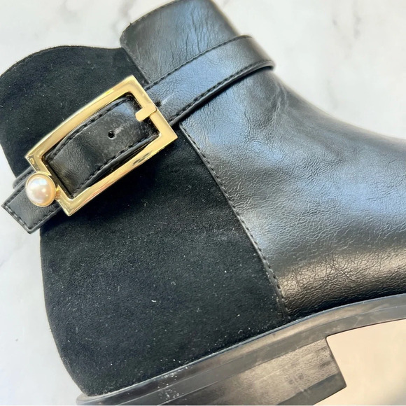 Zara Basic Women's Black Leather Suede Bootie Ankle Boots Pearl Buckle Size 5.5 - Picture 6 of 16